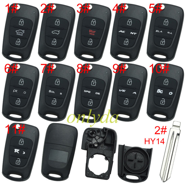 For KIA  3 button remote key blank  without badge with HY14 left  blade , pls choose button