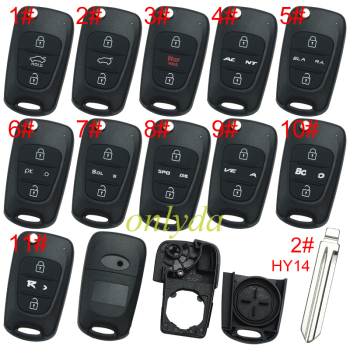 For KIA  3 button remote key blank  with badge with HY14 left  blade , pls choose button