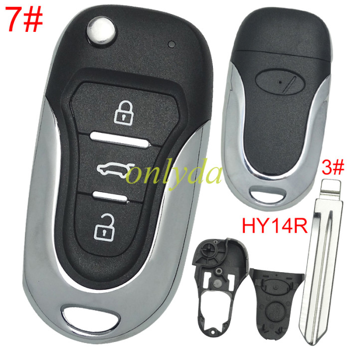 For KIA  3 button remote key blank  with badge with HY14R right  blade, pls choose button