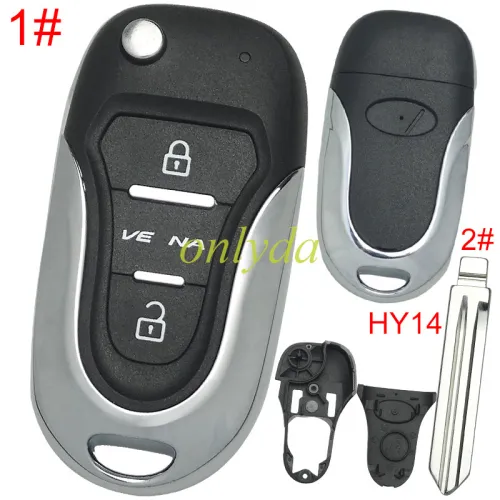 For KIA  3 button remote key blank  with badge with HY14 left  blade , pls choose button