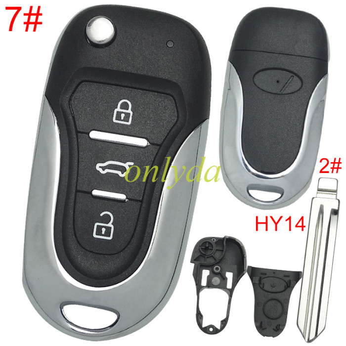 For Hyundai  3 button remote key blank  with badge with HY14 left  blade , pls choose button