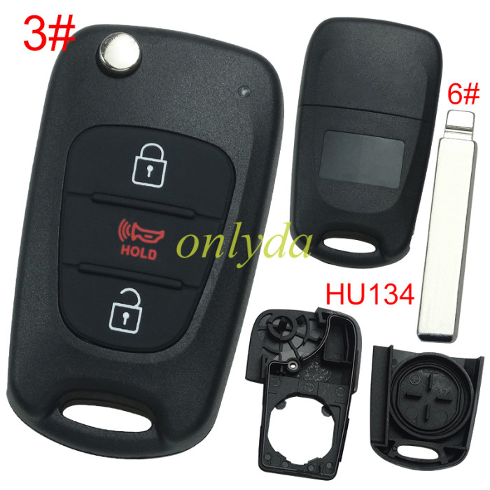 For Kia  3 button remote key blank without badge with HY134  blade, pls choose button