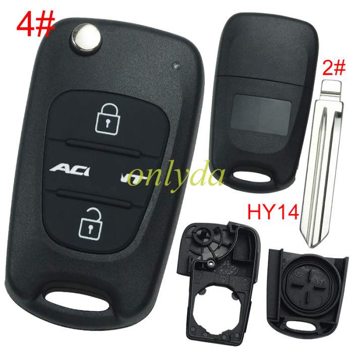 For KIA  3 button remote key blank  without badge with HY14 left  blade , pls choose button
