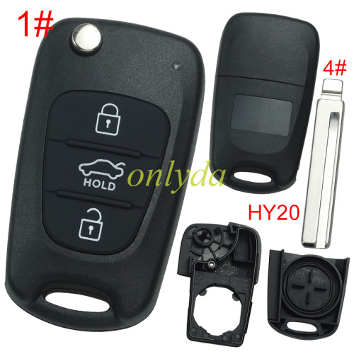 For KIA  3 button remote key blank  without badge with HY20 left  blade, pls choose button