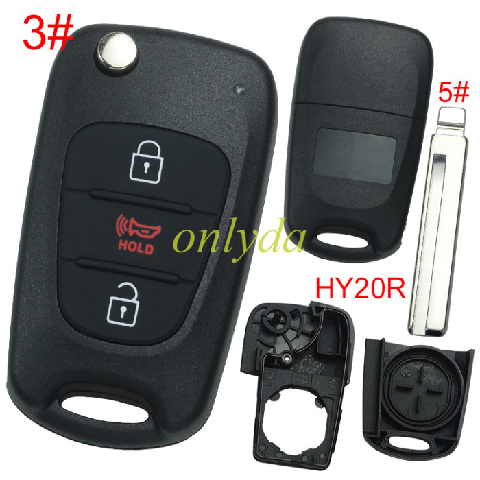 For Kia  3 button remote key blank without badge with HY20R right  blade, pls choose button