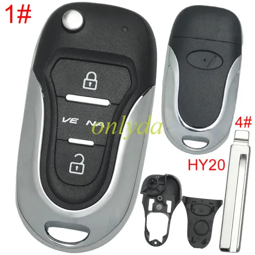 For KIA  3 button remote key blank  with badge with HY20 left  blade, pls choose button