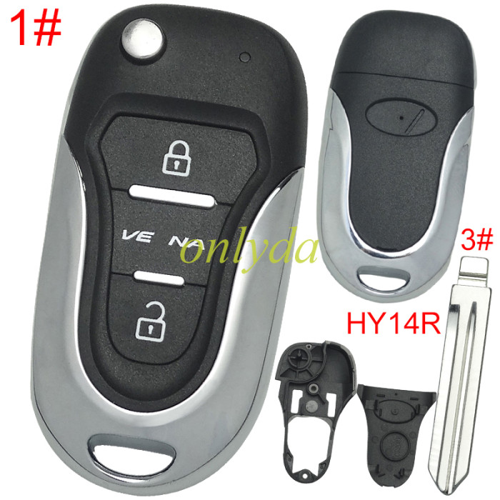For KIA  3 button remote key blank  with badge with HY14R right  blade, pls choose button