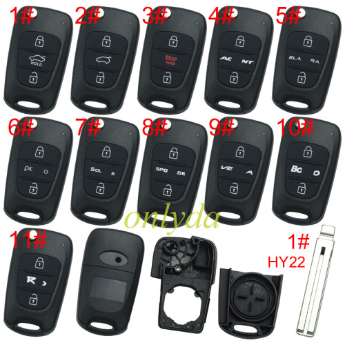 For Hyundai 3 button remote key blank  with badge with HY22  blade , pls choose button