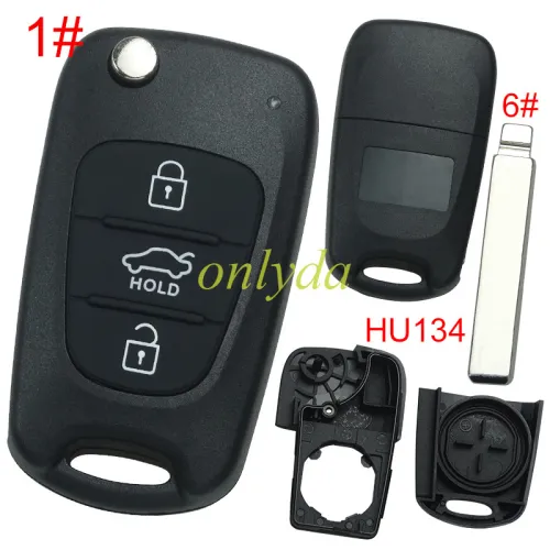 For Hyundai  3 button remote key blank without badge with HY134  blade, pls choose button