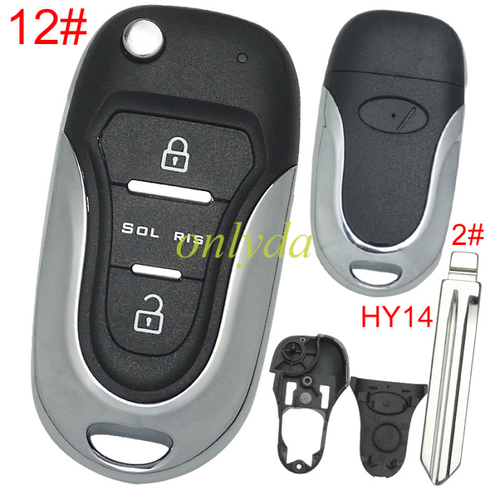 For Hyundai  3 button remote key blank  with badge with HY14 left  blade , pls choose button