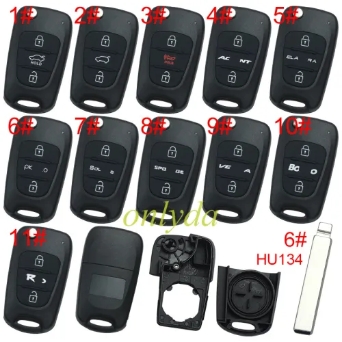 For Kia  3 button remote key blank without badge with HY134  blade, pls choose button