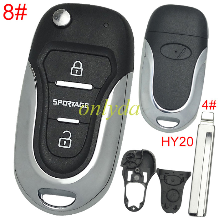 For KIA  3 button remote key blank  with badge with HY20 left  blade, pls choose button