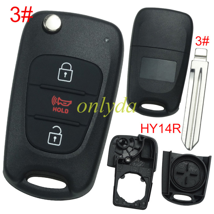 For KIA  3 button remote key blank  without badge with HY14R right blade , pls choose button
