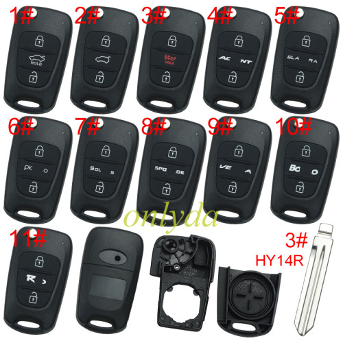 For KIA  3 button remote key blank  with badge with HY14R right blade , pls choose button