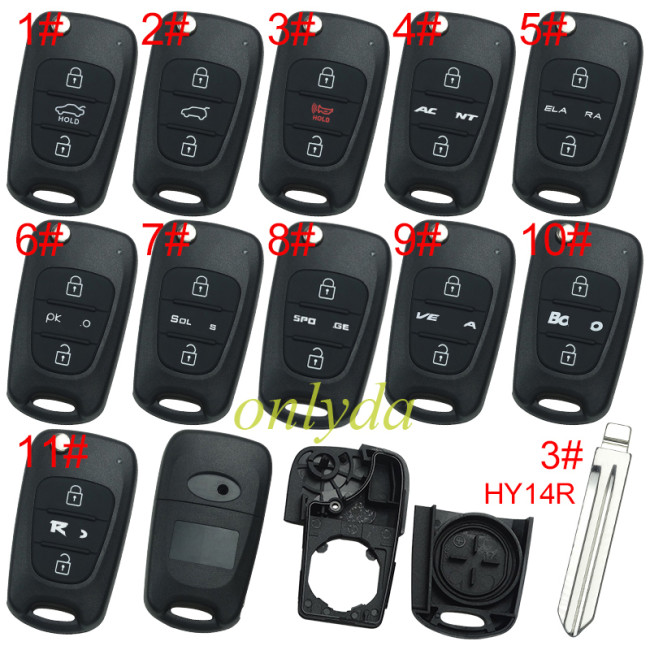 For KIA  3 button remote key blank  with badge with HY14R right blade , pls choose button