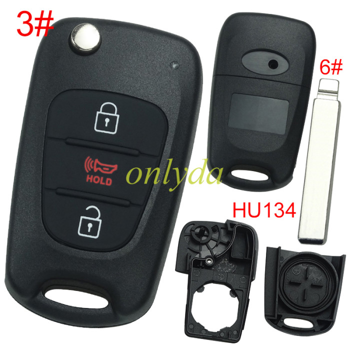 For Kia  3 button remote key blank with badge with HY134  blade, pls choose button