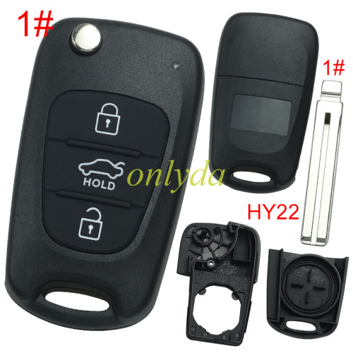 For Hyundai 3 button remote key blank  without badge with HY22  blade , pls choose button