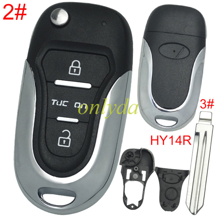 For Hyundai  3 button remote key blank  with badge with HY14R right  blade, pls choose button