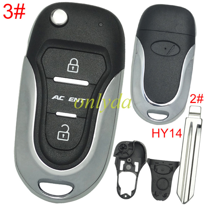 For Hyundai  3 button remote key blank  with badge with HY14 left  blade , pls choose button
