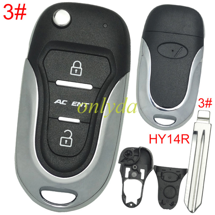 For KIA  3 button remote key blank  with badge with HY14R right  blade, pls choose button
