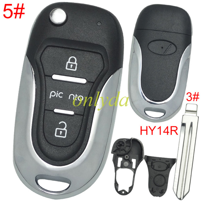 For KIA  3 button remote key blank  with badge with HY14R right  blade, pls choose button