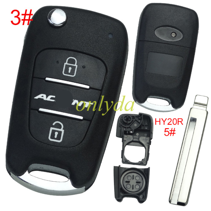 For Hyundai 3 button remote key blank  with badge ,HY20 right blade, pls choose button