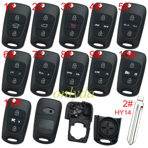 For Hyundai 3 button remote key blank  with badge with HY14 left  blade , pls choose button