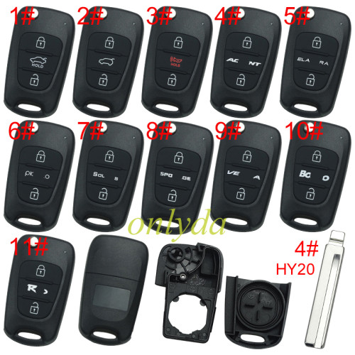 For KIA  3 button remote key blank  without badge with HY20 left  blade, pls choose button