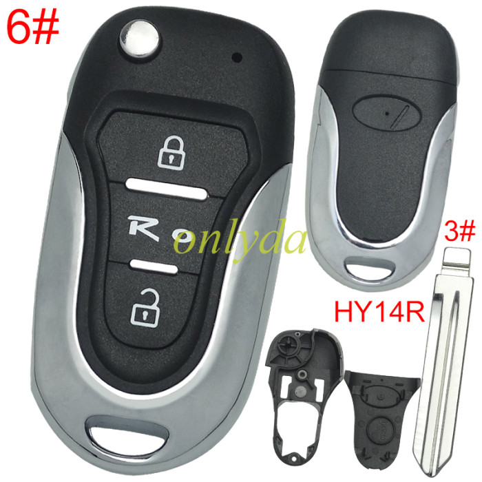 For KIA  3 button remote key blank  with badge with HY14R right  blade, pls choose button
