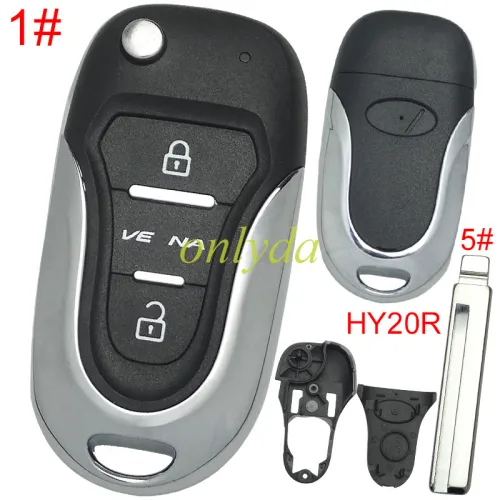 For KIA  3 button remote key blank  with badge with HY20R right  blade , pls choose button