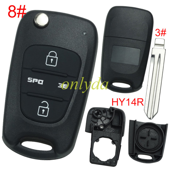 For KIA  3 button remote key blank  without badge with HY14R right blade , pls choose button