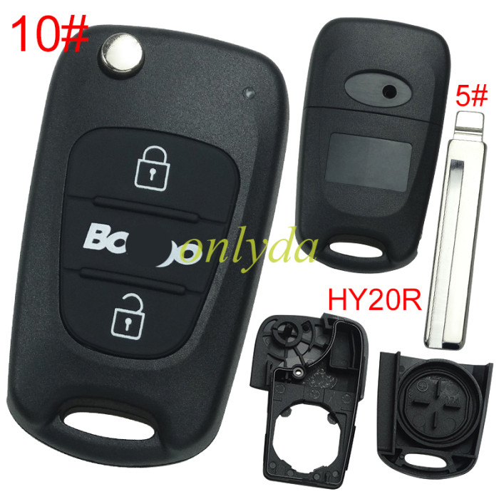 For Hyundai  3 button remote key blank with badge,with HY20R right  blade, pls choose button