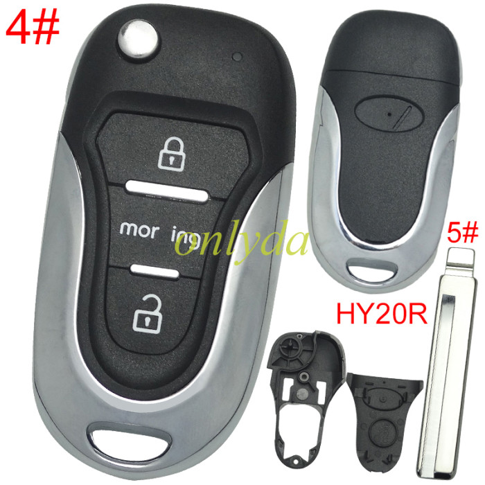For Hyundai  3 button remote key blank  with badge with HY20R right  blade , pls choose button
