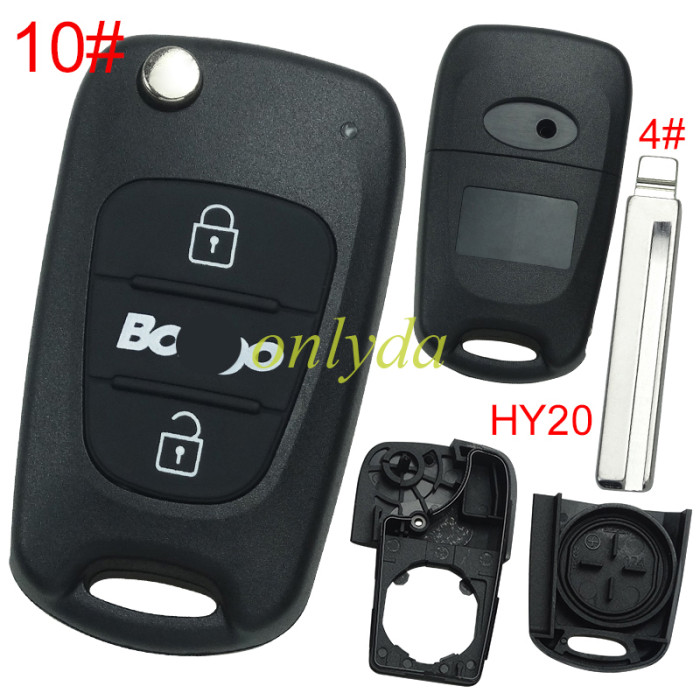 For KIA  3 button remote key blank  with badge with HY20 left  blade, pls choose button