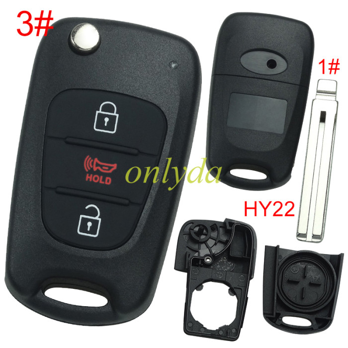 For Hyundai 3 button remote key blank  with badge with HY22  blade , pls choose button