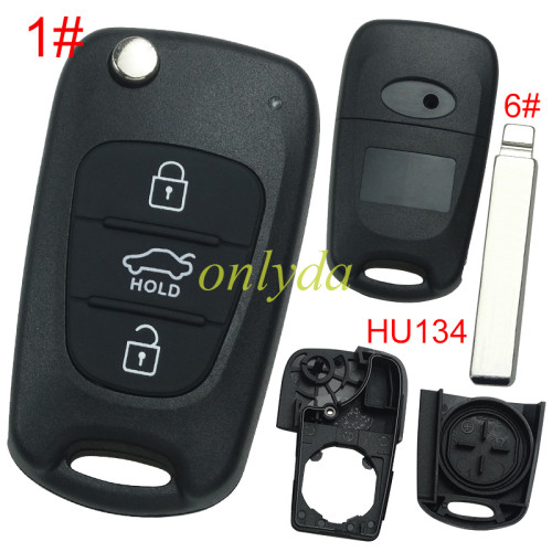 For Hyundai  3 button remote key blank with badge with HY134  blade, pls choose button