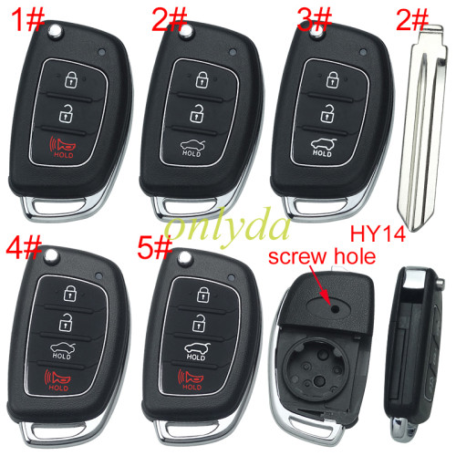 For Hyundai  remote key blank with badge ，With screws on the back，with HY14 left blade,please choose the button