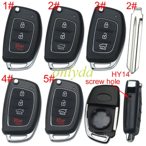 For Hyundai  remote key blank with badge ，Side With screws ，with HY14 left  blade,please choose the button