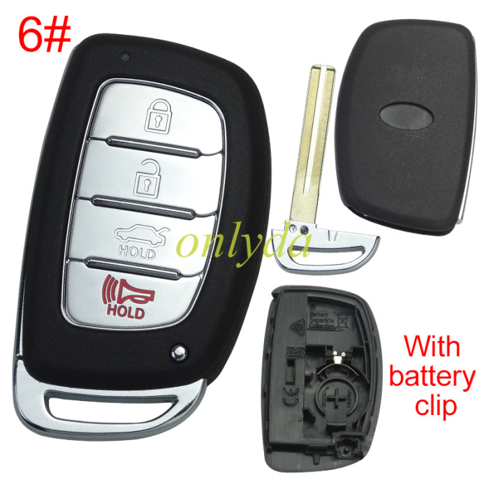 For Hyundai  remote key blank with battery clip with badge , pls choose button