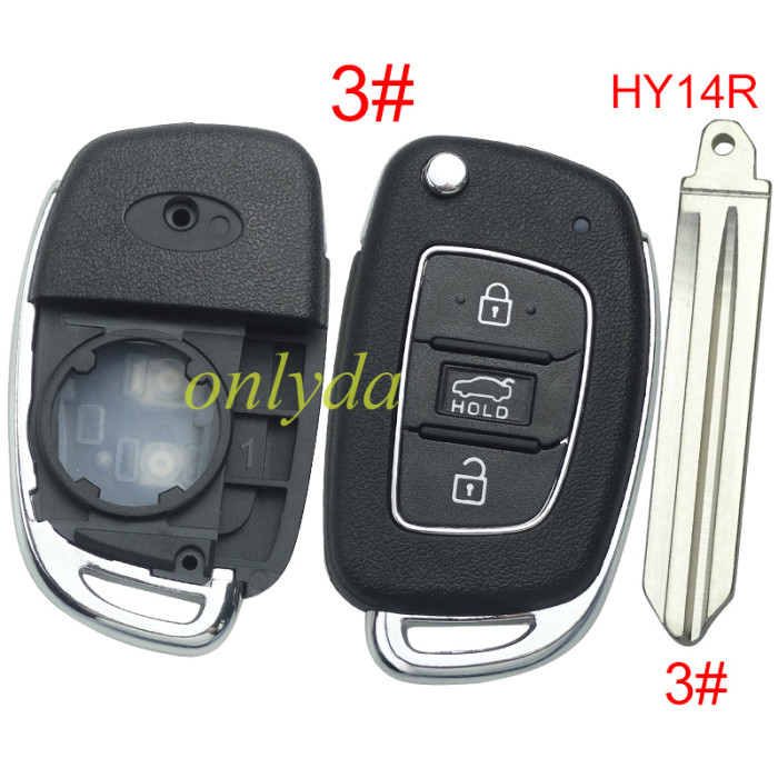 For Hyundai  remote key blank with badge,with HY14R blade,please choose the button