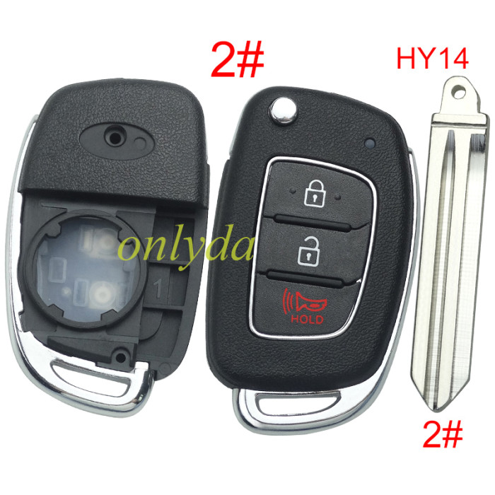 For Hyundai  remote key blank with badge,with HY14 blade,please choose the button