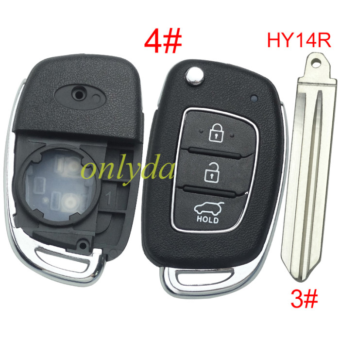 For Hyundai  remote key blank with badge,with HY14R blade,please choose the button