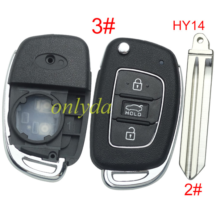 For Hyundai  remote key blank with badge,with HY14 blade,please choose the button