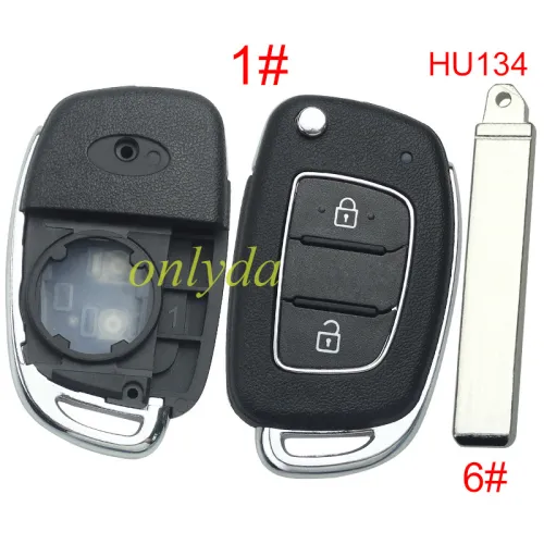 For Hyundai  remote key blank with badge,with HY134 blade,please choose the button