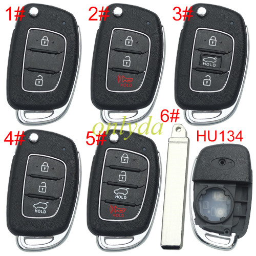 For Hyundai  remote key blank with badge,with HY134 blade,please choose the button