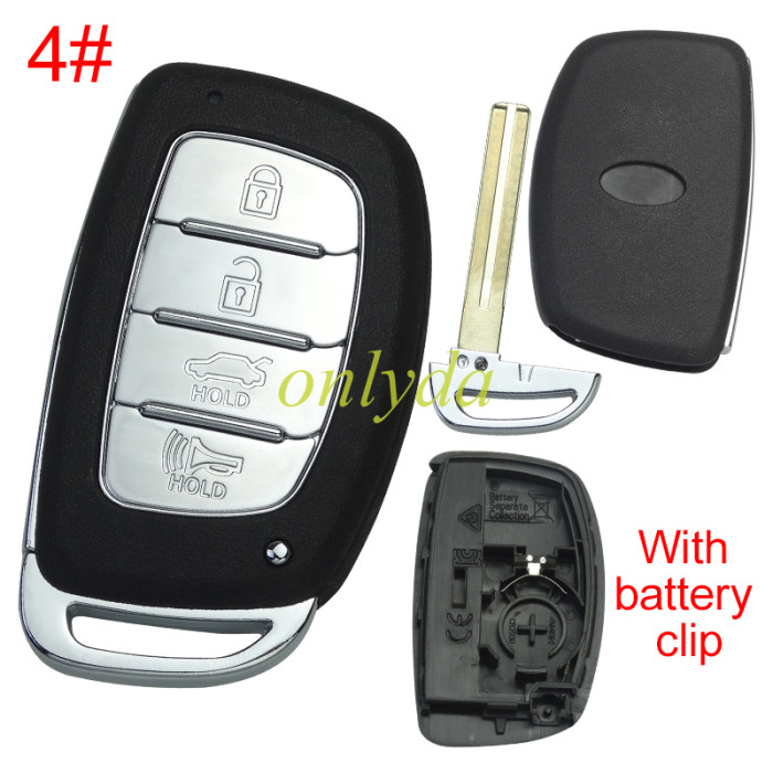 For Hyundai  remote key blank with battery clip with badge , pls choose button