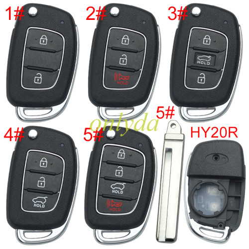 For Hyundai  remote key blank with badge,with HY20R blade,please choose the button