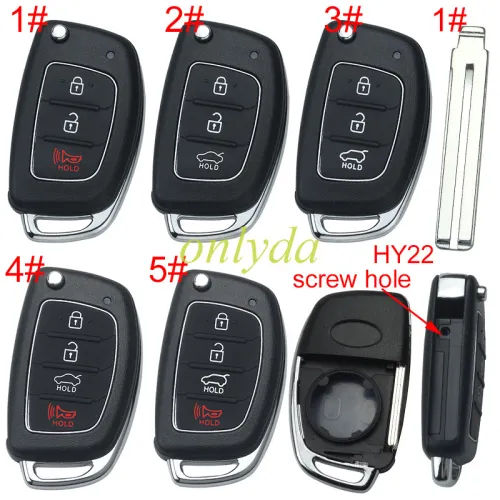 For Hyundai  remote key blank with badge ，Side With screws ，with HY22 blade,please choose the button