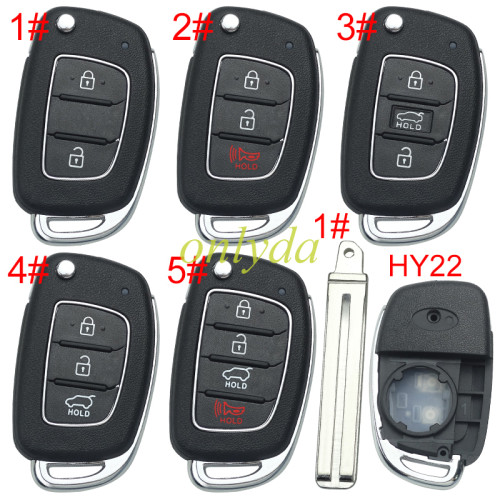 For Hyundai  remote key blank with badge， with HY22  blade,please choose the button