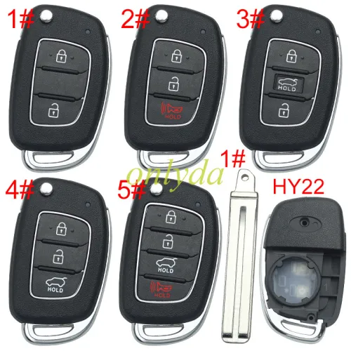 For Hyundai  remote key blank with badge， with HY22  blade,please choose the button